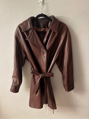 Coach Dark Brown Leather Belted Jacket
